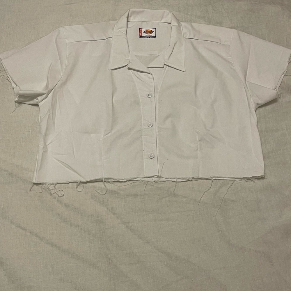 Dickies Cropped Short Sleeve Button Down Work Top